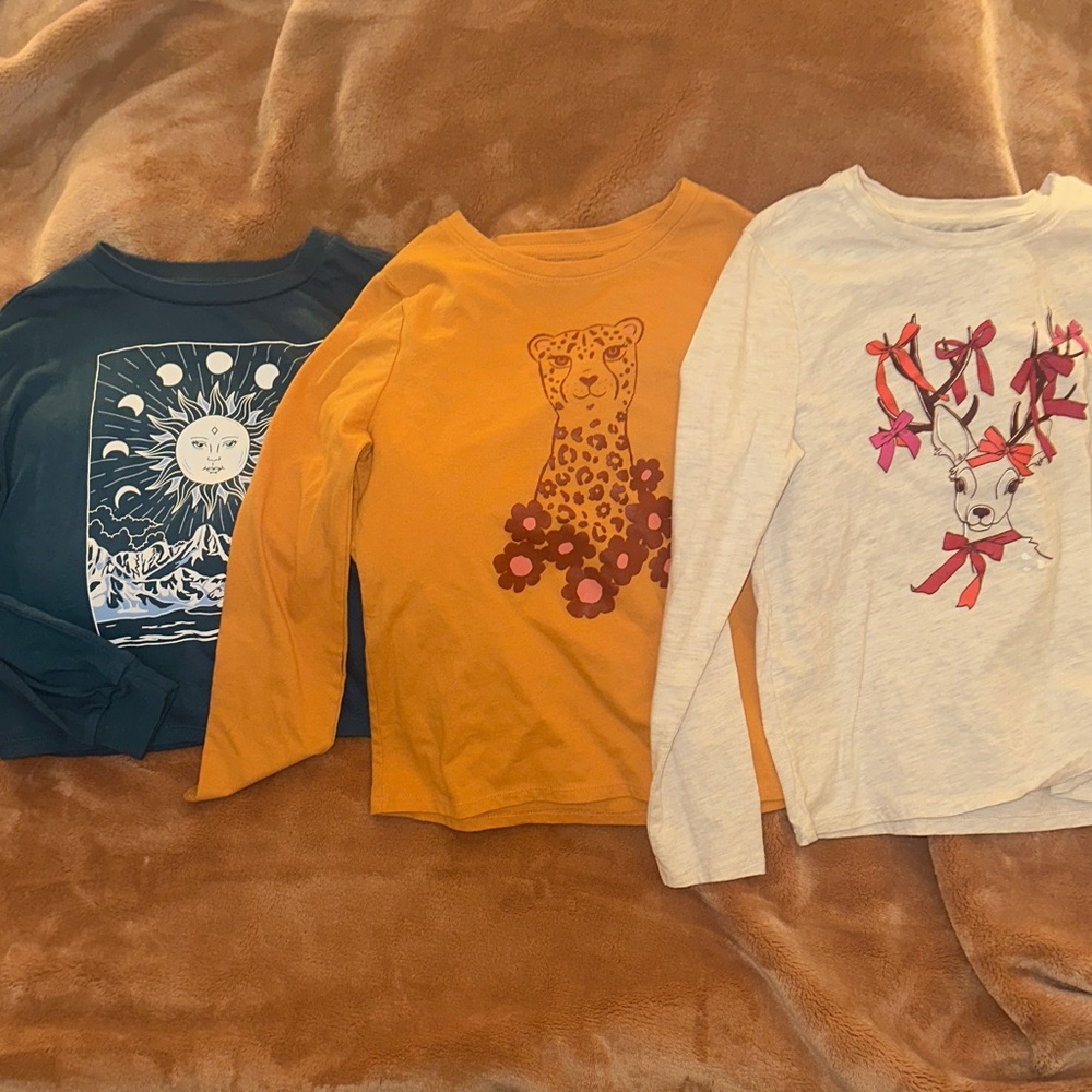 Cat & Jack Girls' Long-Sleeve Graphic Tees - Teal, Mustard, Cream